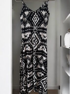 INC Black and White Patterned Spaghetti Strap Maxi Dress
